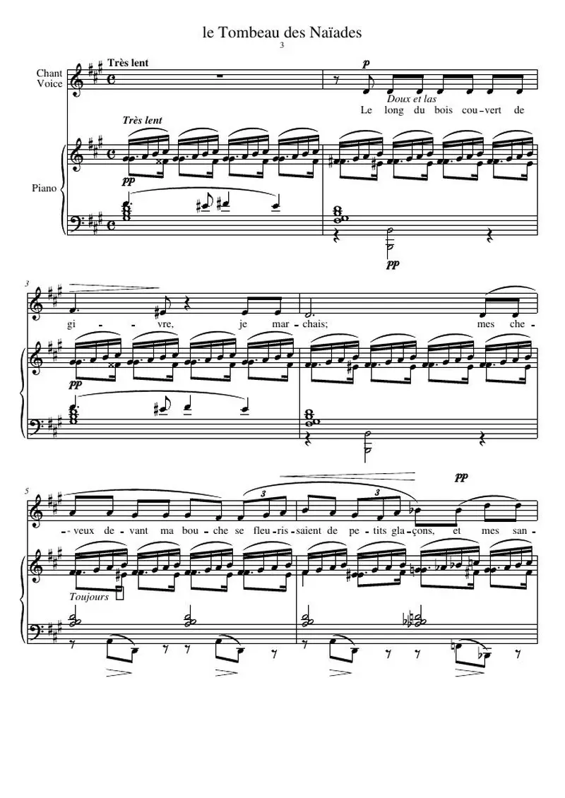 Первая страница нот «le Tombeau des Naïades»