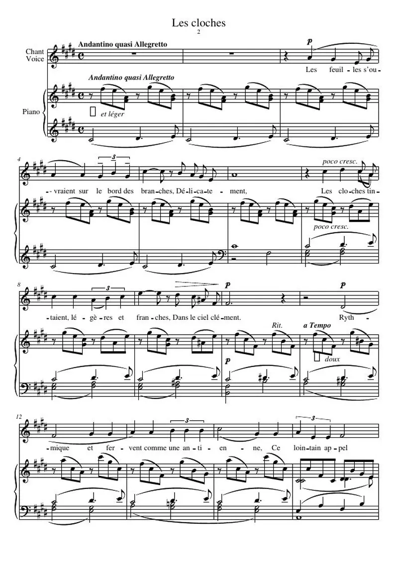 Первая страница нот «Les cloches»