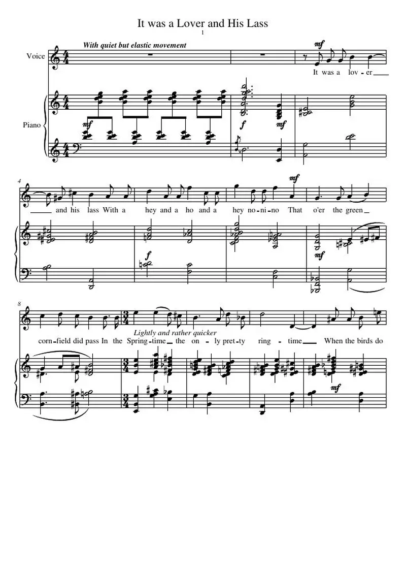Первая страница нот «It was a Lover and His Lass»
