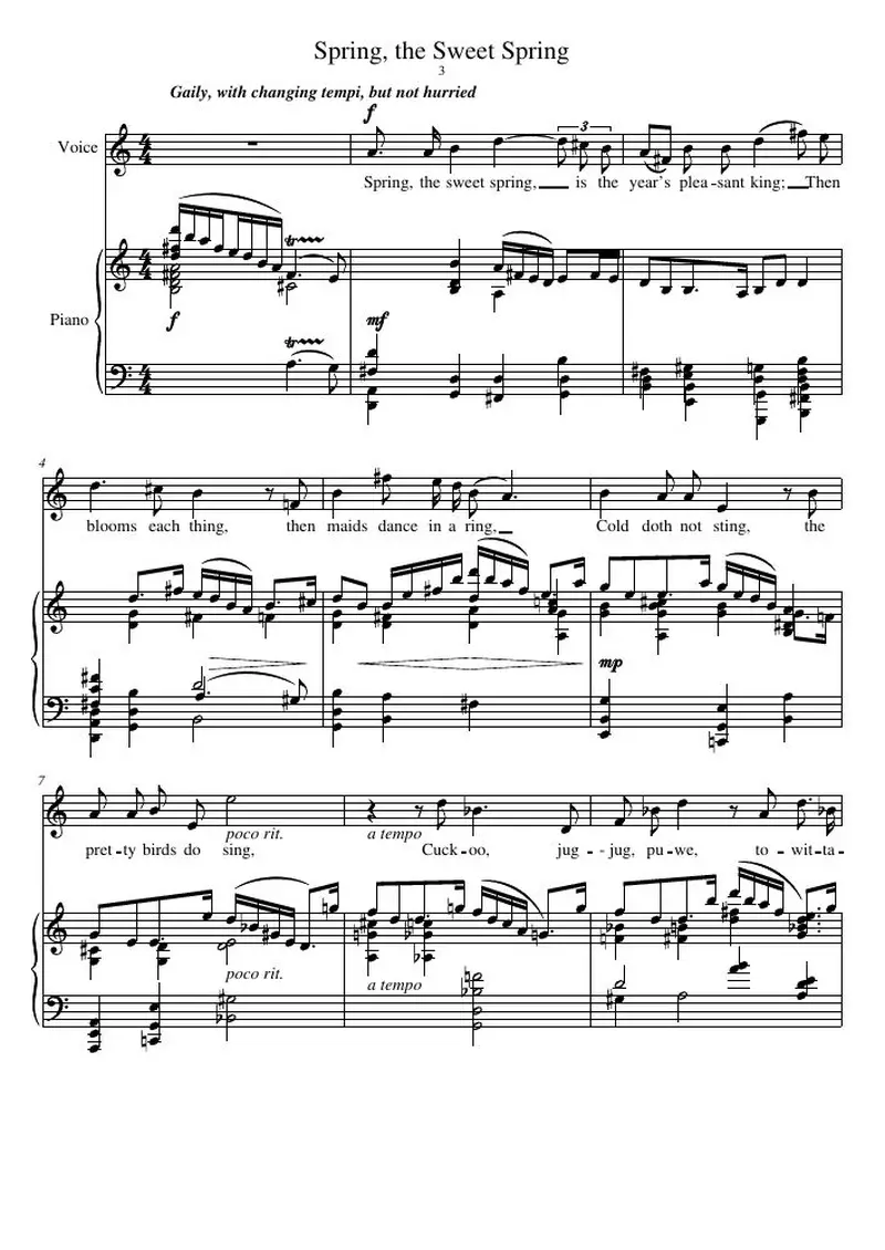 Первая страница нот «Spring, the Sweet Spring»