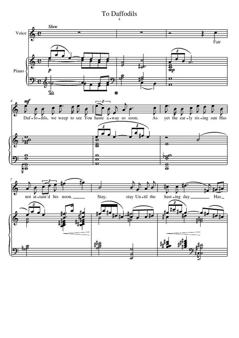 Первая страница нот «To Daffodils»