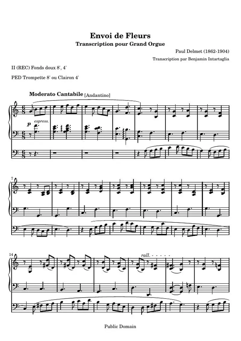Первая страница нот «Envoi de Fleurs — Envoi_orgue01»