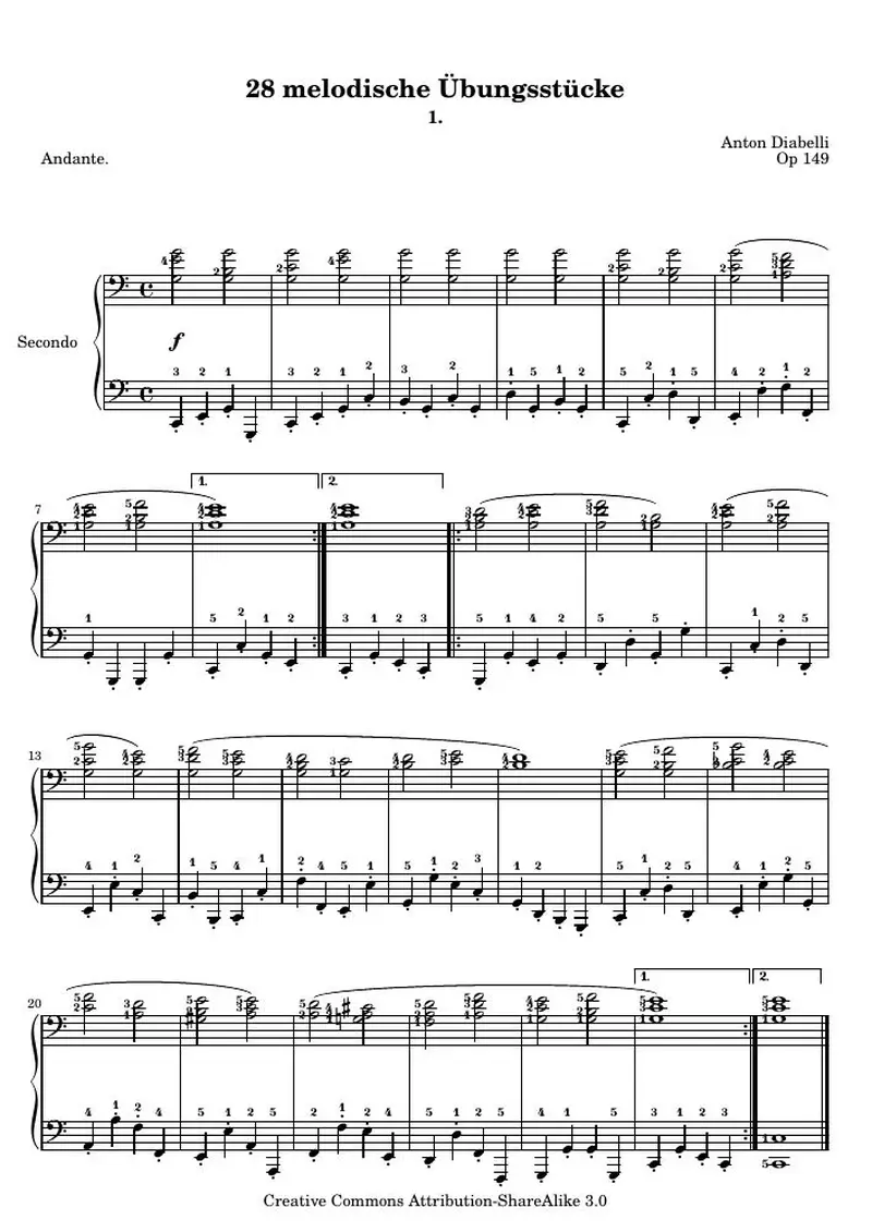 Первая страница нот «28 melodische Übungsstücke (№ 1)»