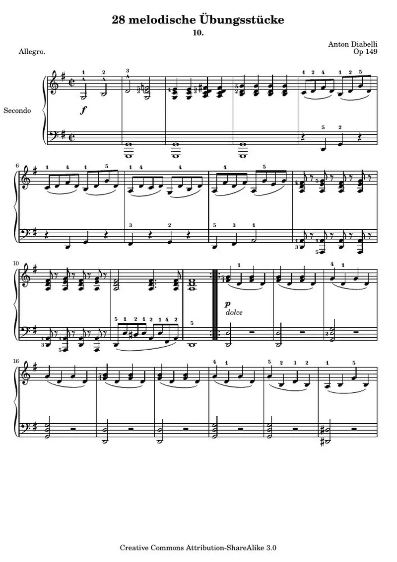 Первая страница нот «28 melodische Übungsstücke (№ 10)»