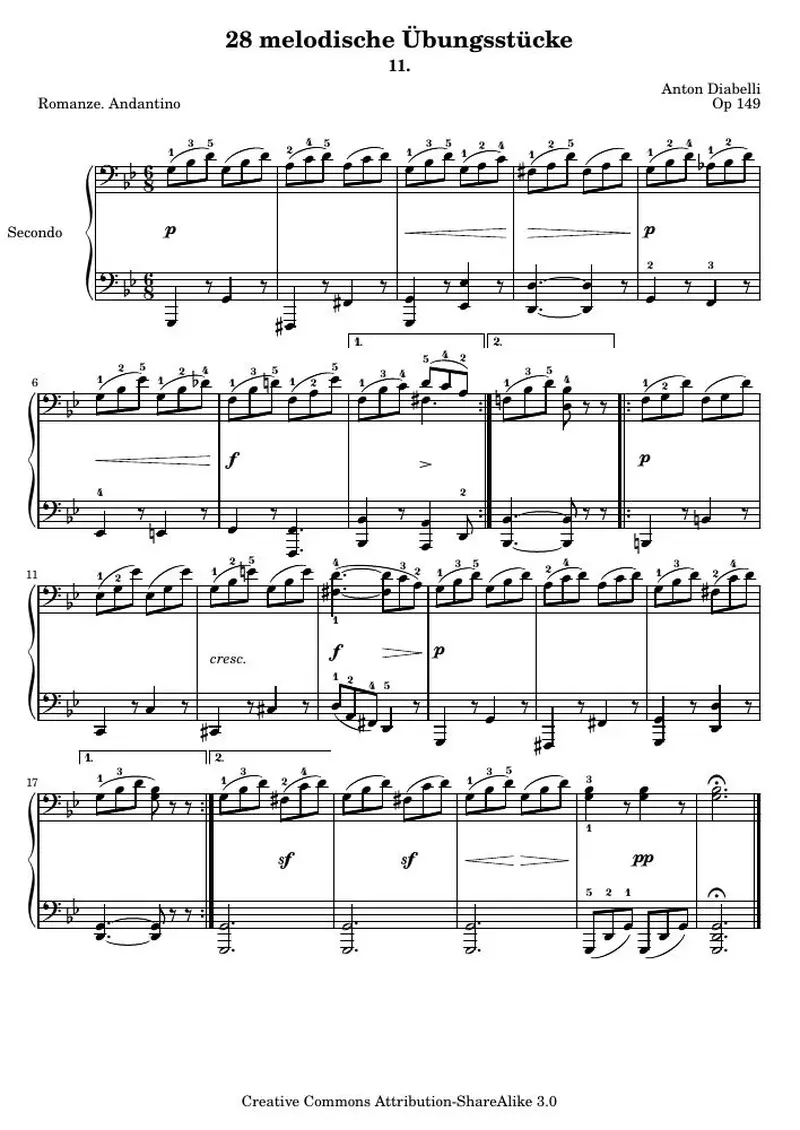 Первая страница нот «28 melodische Übungsstücke (№ 11)»