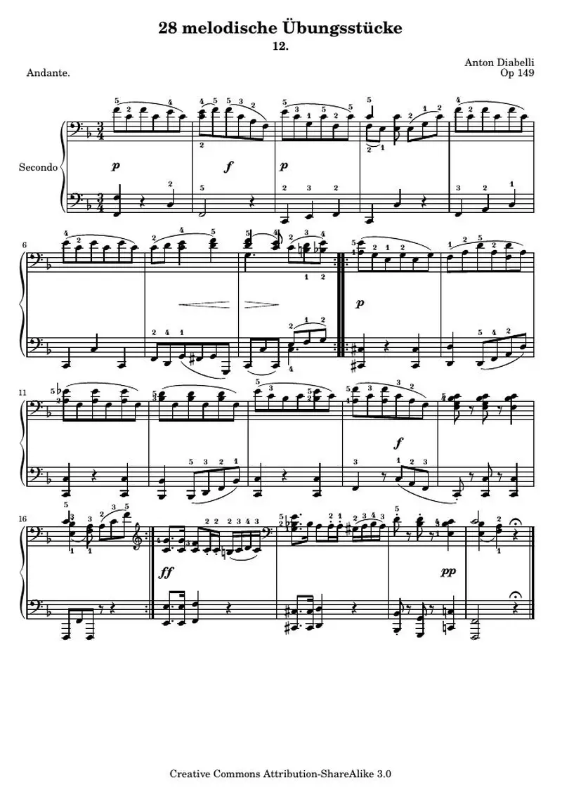 Первая страница нот «28 melodische Übungsstücke (№ 12)»