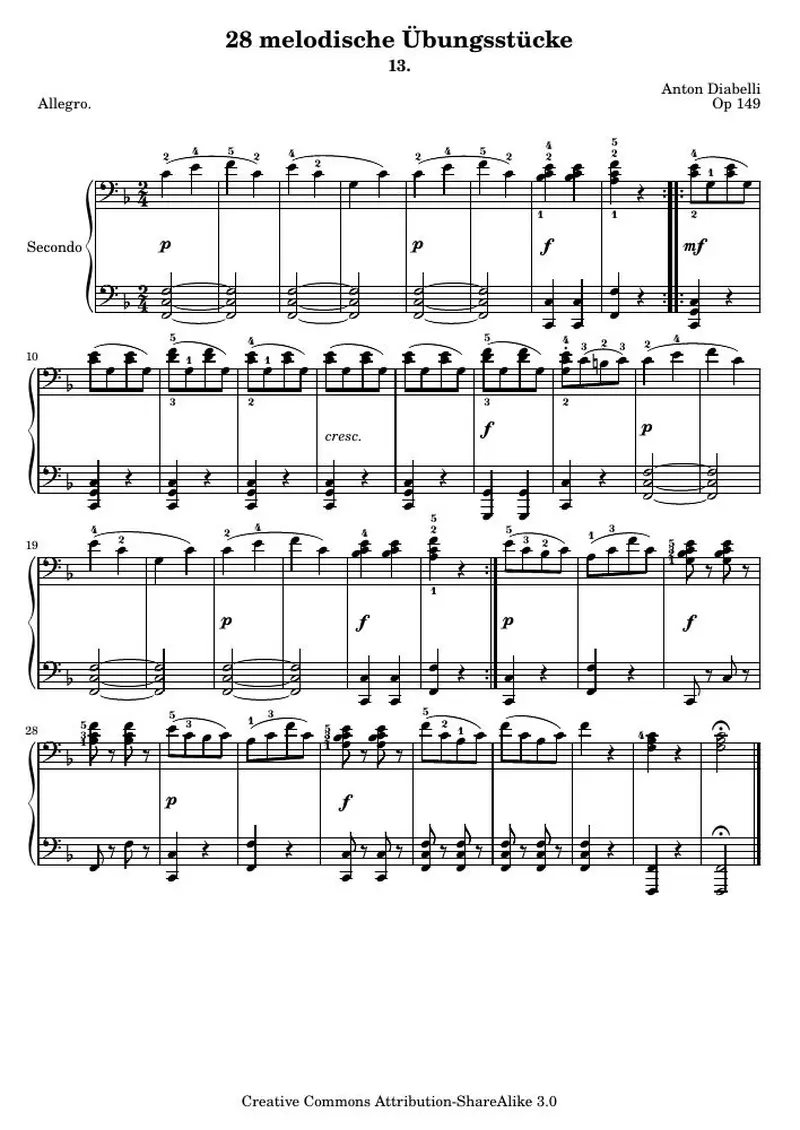 Первая страница нот «28 melodische Übungsstücke (№ 13)»