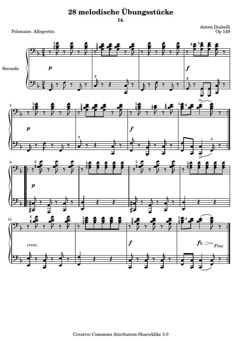 Первая страница нот «28 melodische Übungsstücke (№ 14)»