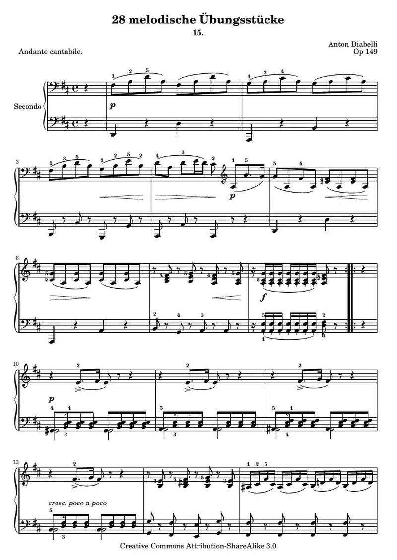 Первая страница нот «28 melodische Übungsstücke (№ 15)»