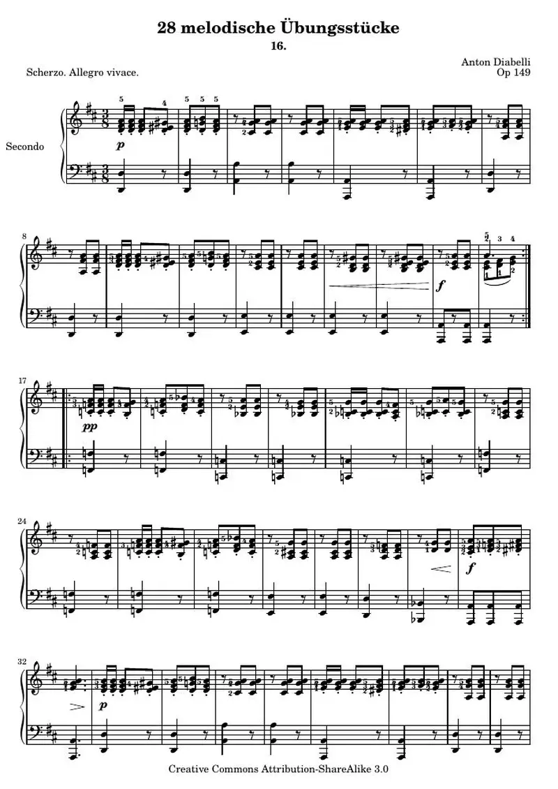 Первая страница нот «28 melodische Übungsstücke (№ 16)»