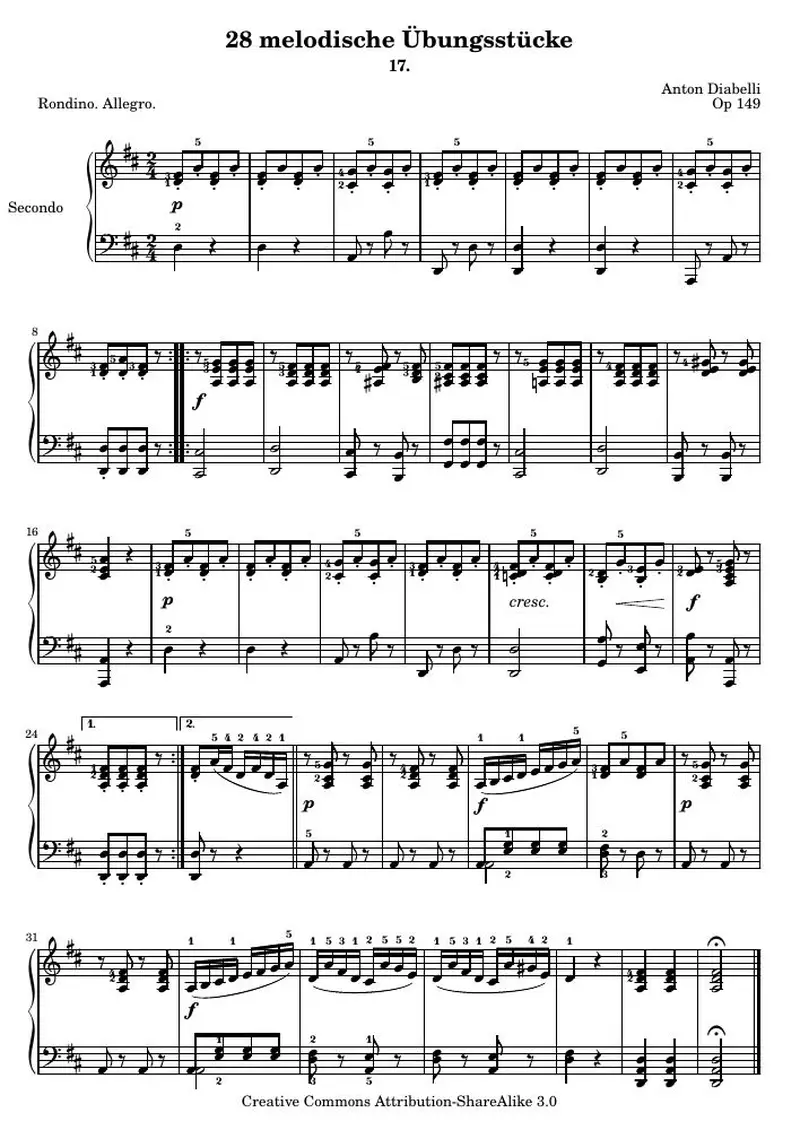 Первая страница нот «28 melodische Übungsstücke (№ 17)»
