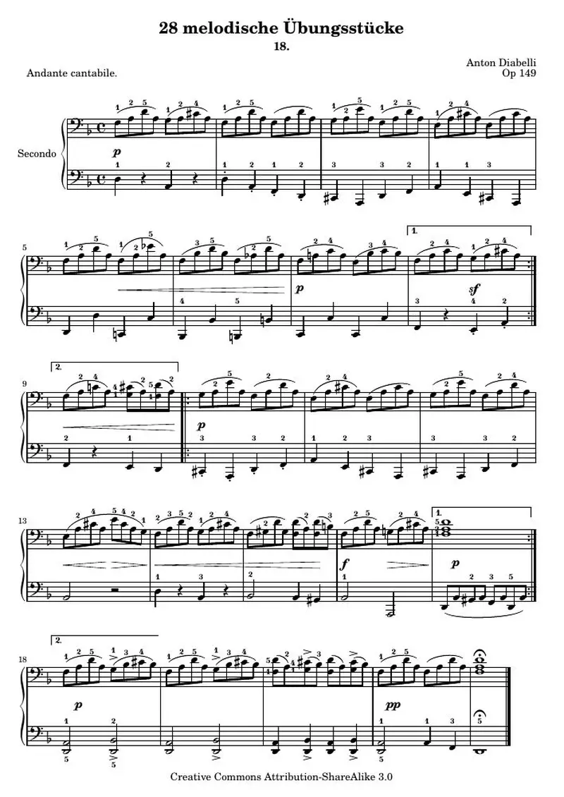 Первая страница нот «28 melodische Übungsstücke (№ 18)»