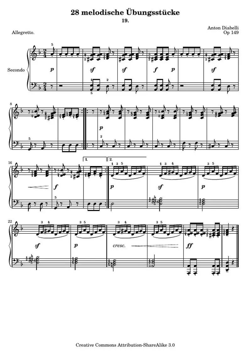Первая страница нот «28 melodische Übungsstücke (№ 19)»