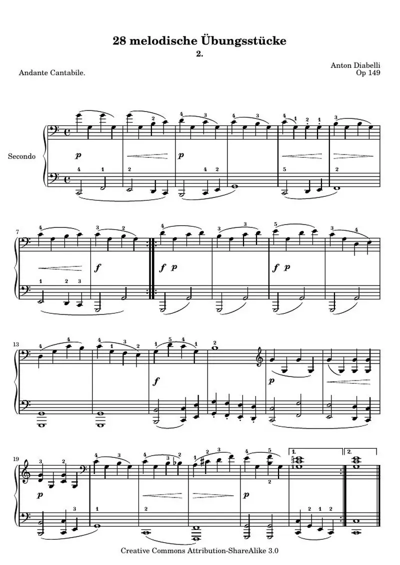 Первая страница нот «28 melodische Übungsstücke (№ 2)»