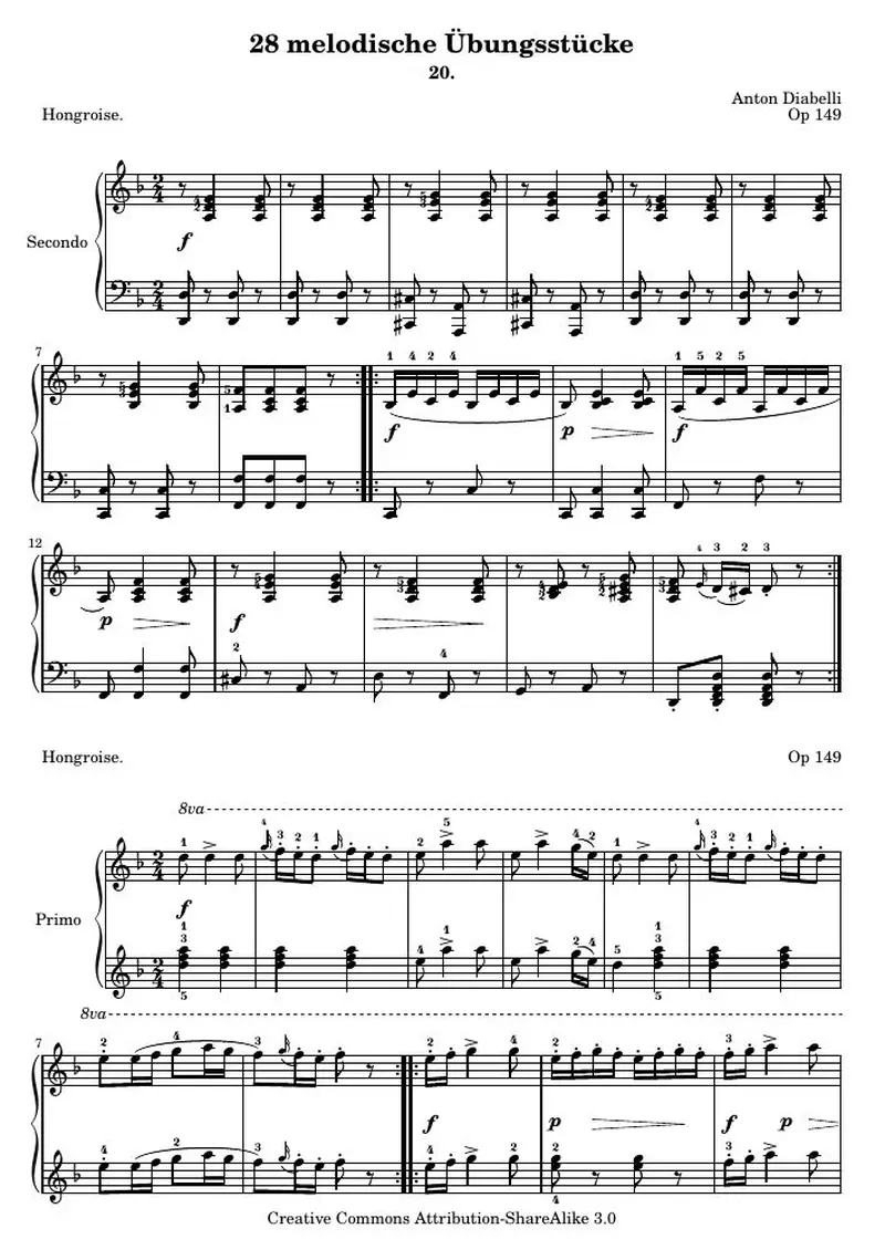 Первая страница нот «28 melodische Übungsstücke (№ 20)»