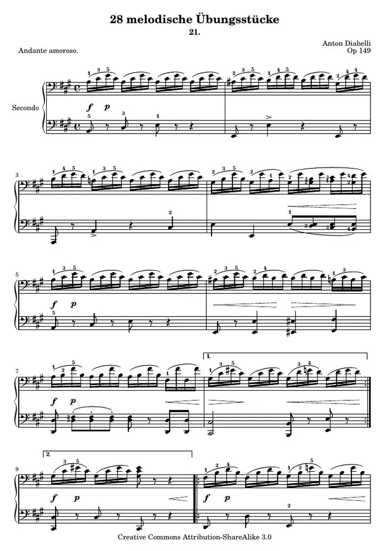 Первая страница нот «28 melodische Übungsstücke (№ 21)»