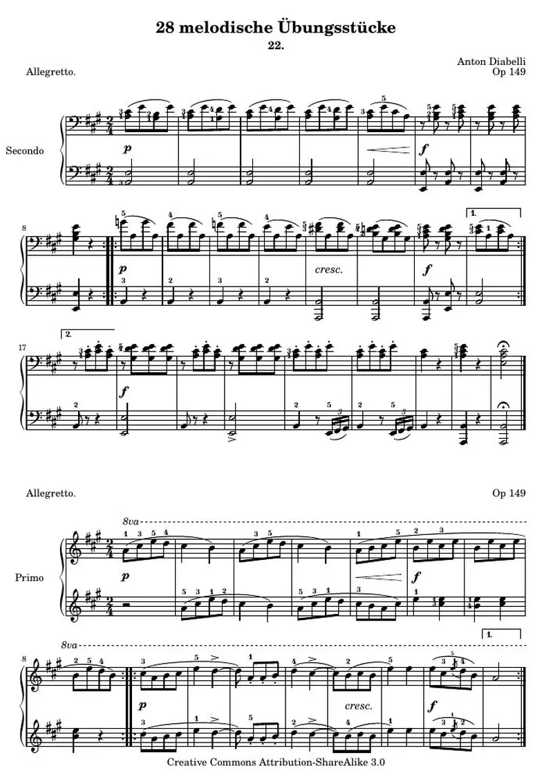 Первая страница нот «28 melodische Übungsstücke (№ 22)»