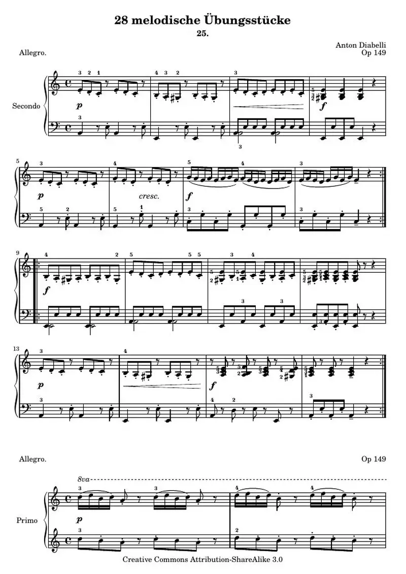 Первая страница нот «28 melodische Übungsstücke (№ 25)»