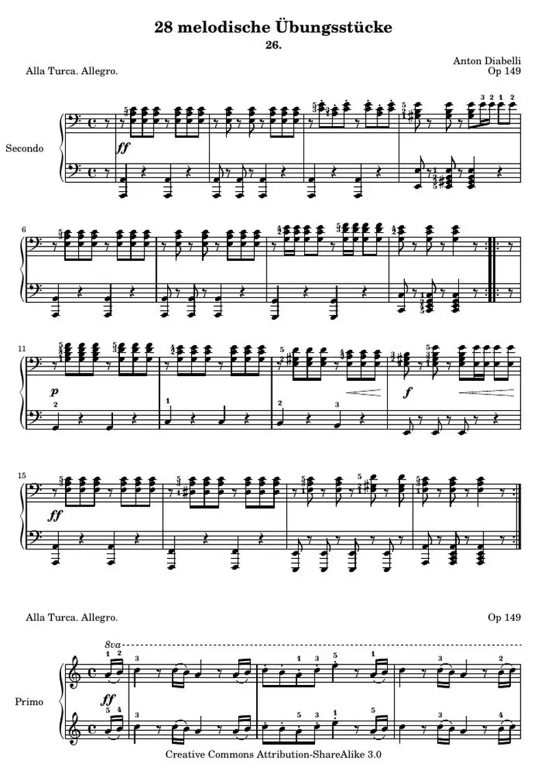 Первая страница нот «28 melodische Übungsstücke (№ 26)»