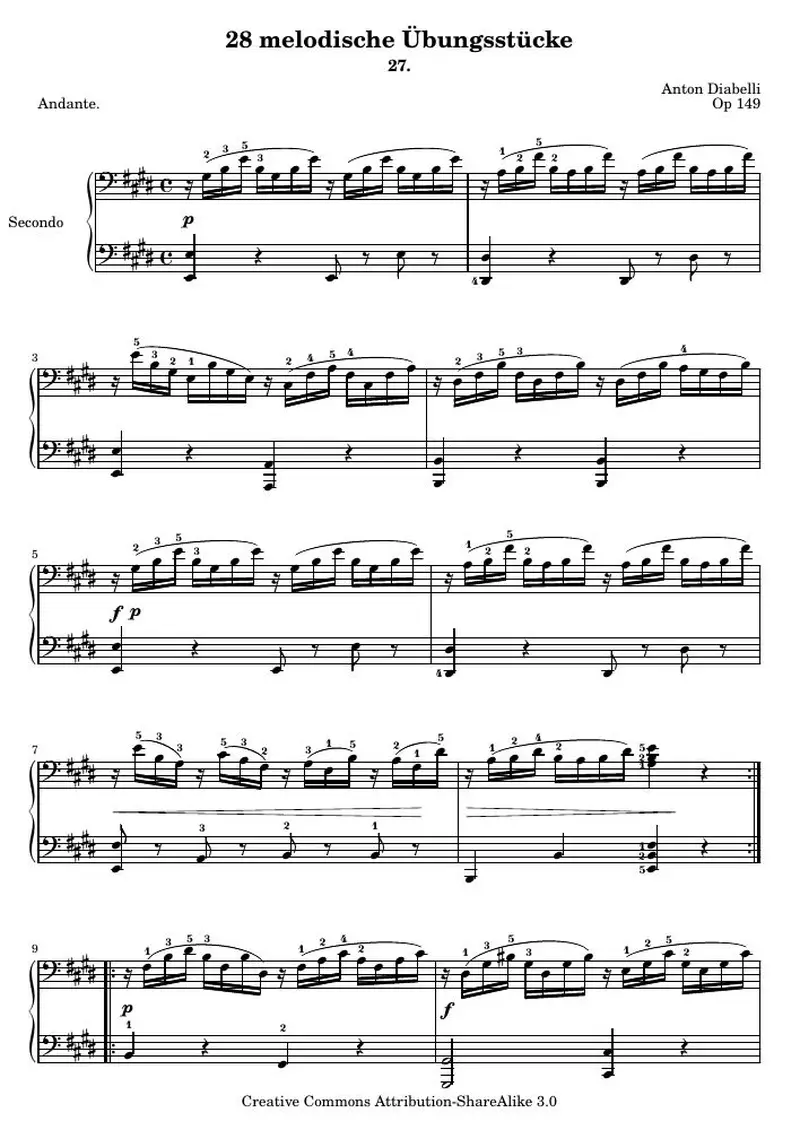 Первая страница нот «28 melodische Übungsstücke (№ 27)»