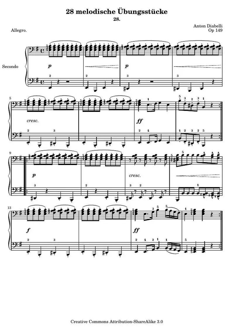 Первая страница нот «28 melodische Übungsstücke (№ 28)»