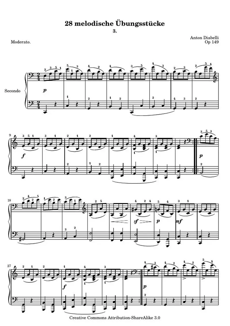 Первая страница нот «28 melodische Übungsstücke (№ 3)»