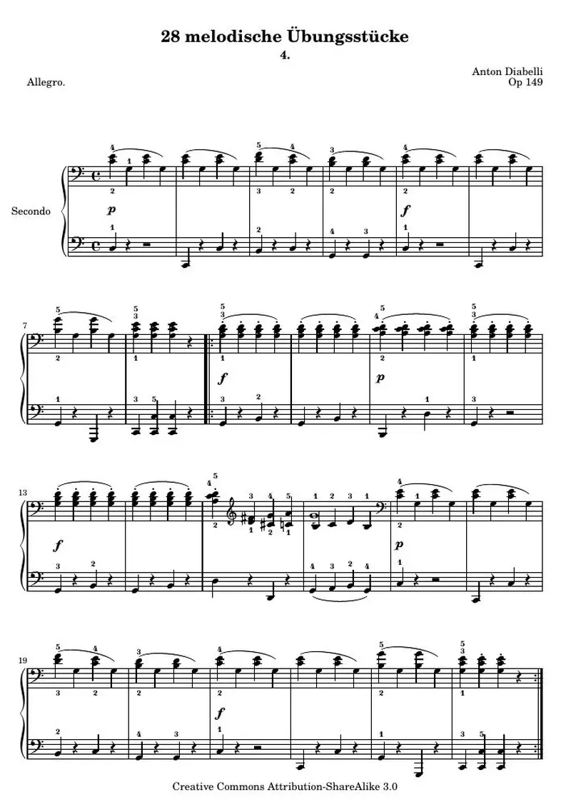 Первая страница нот «28 melodische Übungsstücke (№ 4)»