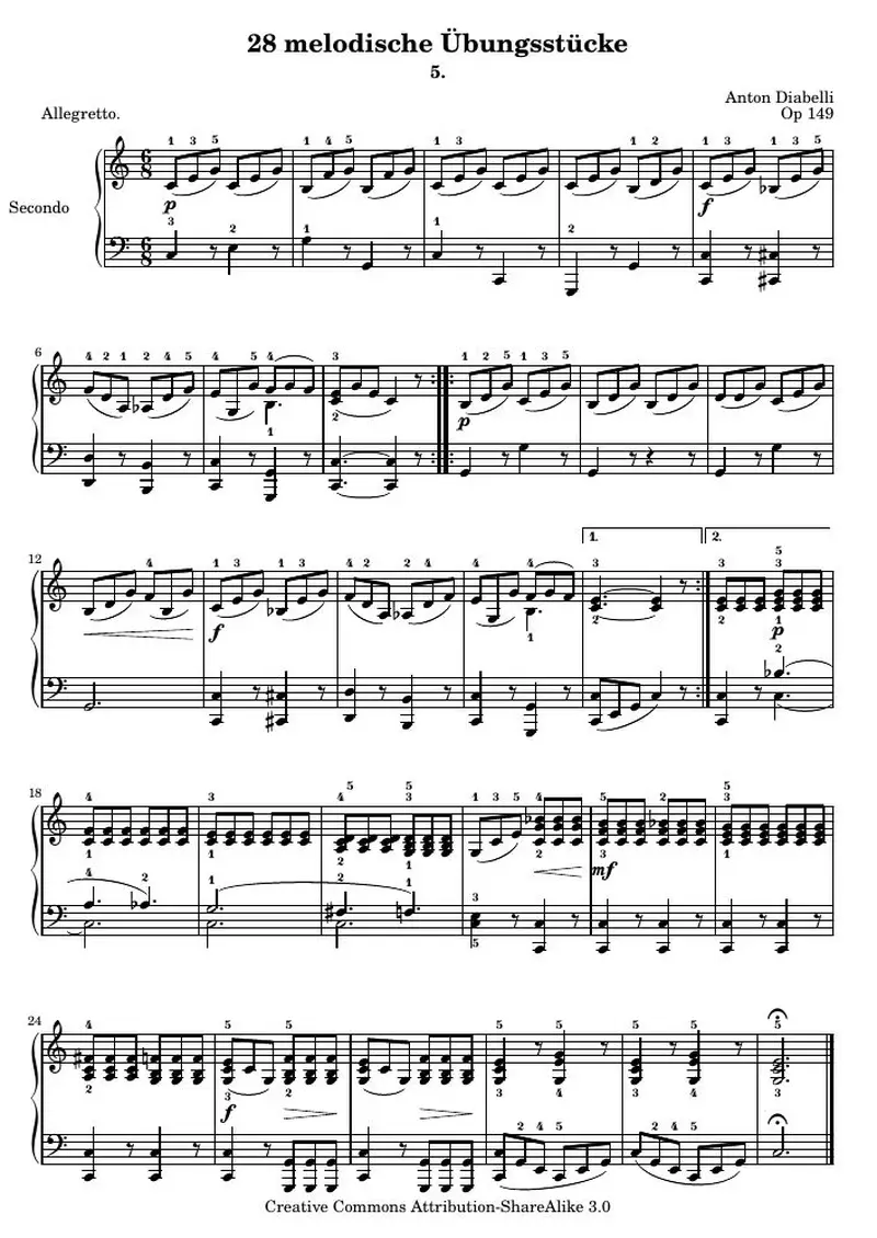 Первая страница нот «28 melodische Übungsstücke (№ 5)»