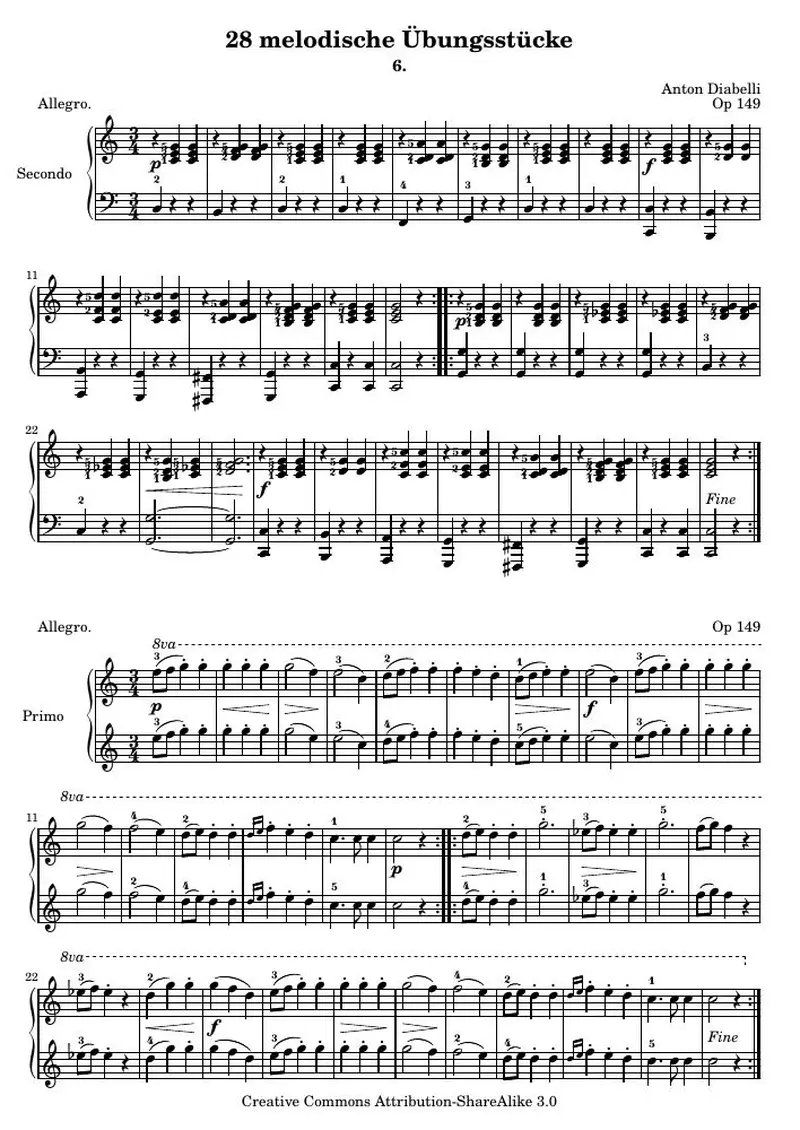 Первая страница нот «28 melodische Übungsstücke (№ 6)»