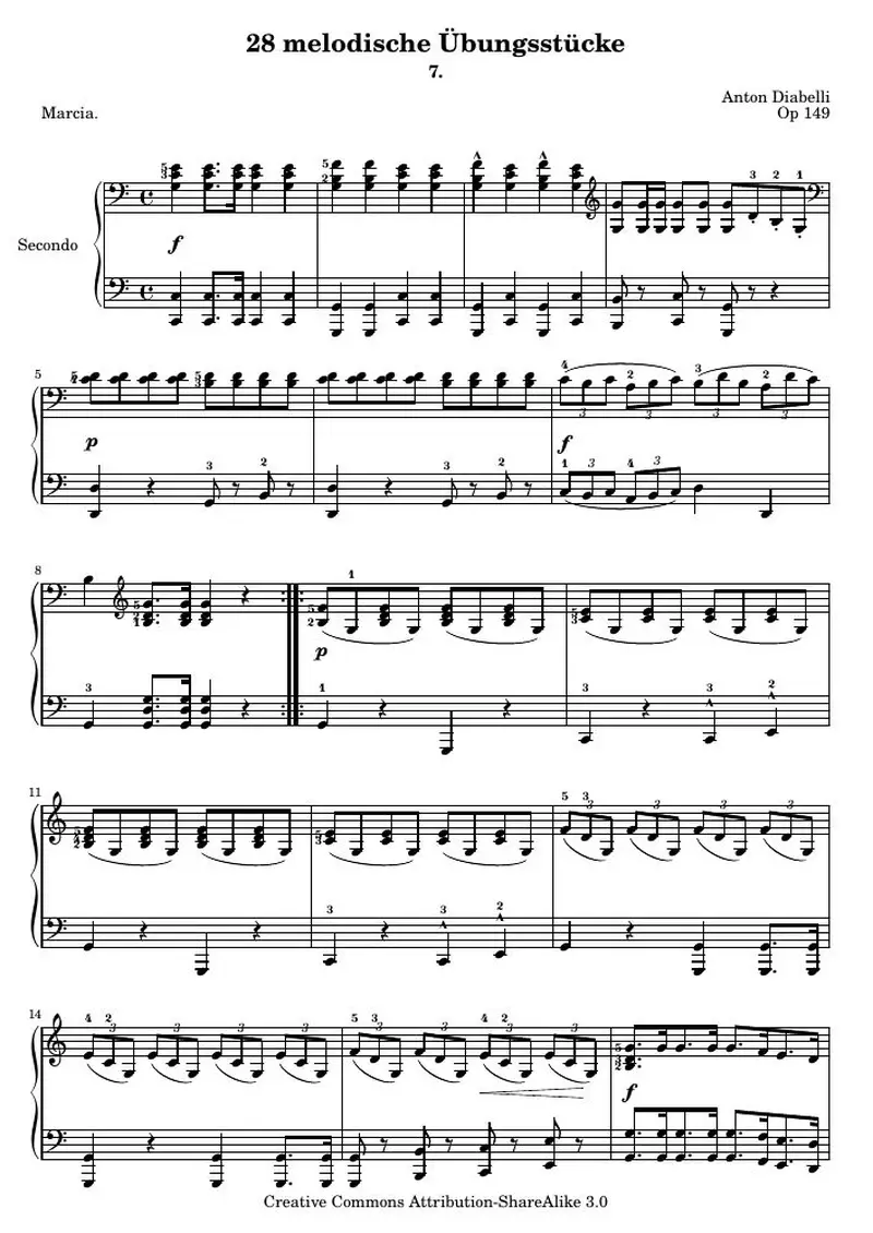 Первая страница нот «28 melodische Übungsstücke (№ 7)»