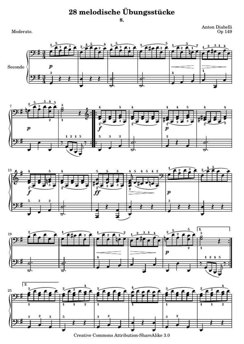 Первая страница нот «28 melodische Übungsstücke (№ 8)»