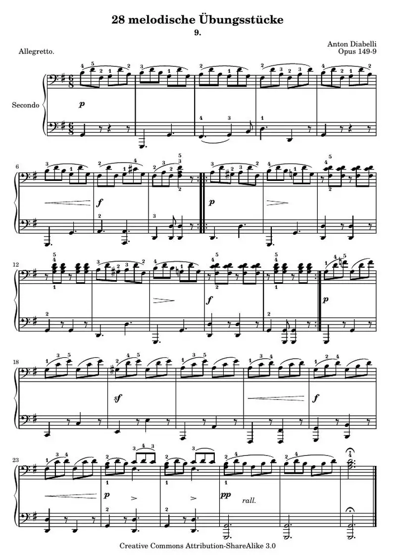 Первая страница нот «28 melodische Übungsstücke (№ 9)»