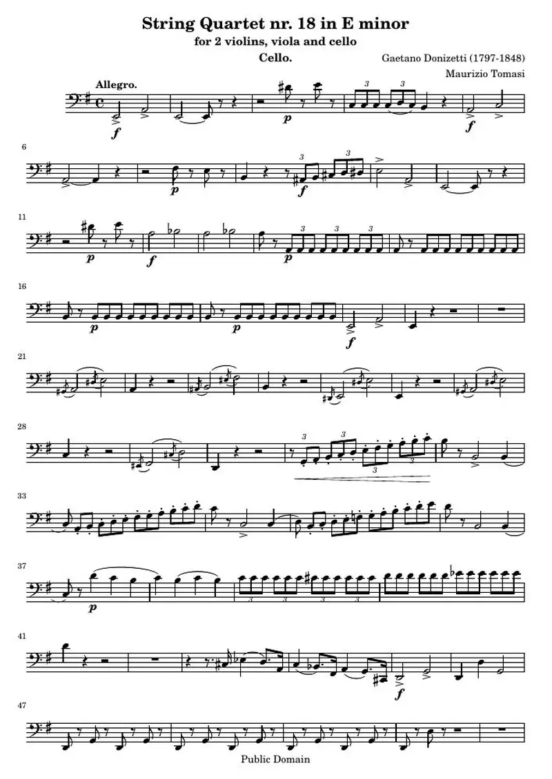 Первая страница нот «Струнный квартет nr. 18 E минор — quart18-cello»