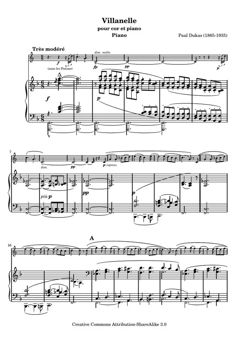 Первая страница нот «Villanelle — Piano»
