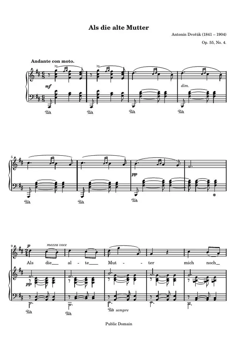 Первая страница нот «Als die alte Mutter (O 55)»