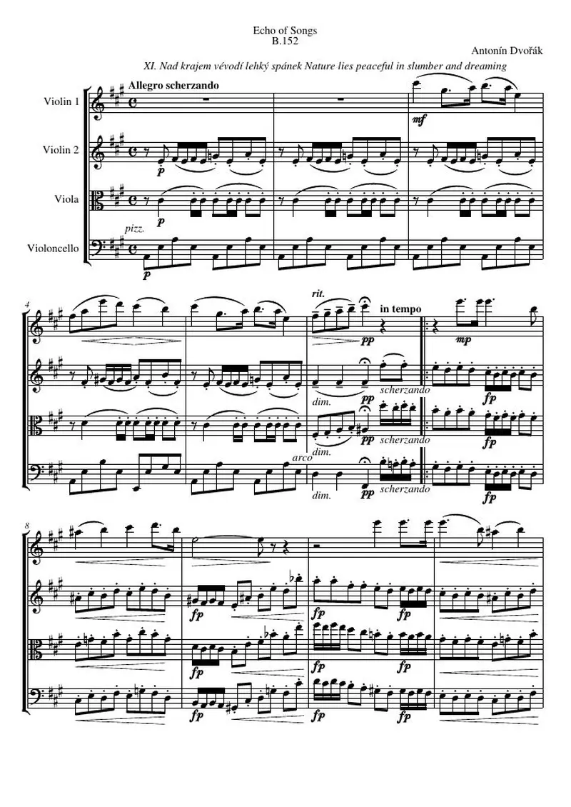Первая страница нот «Echo of Songs, B.152, № 11»