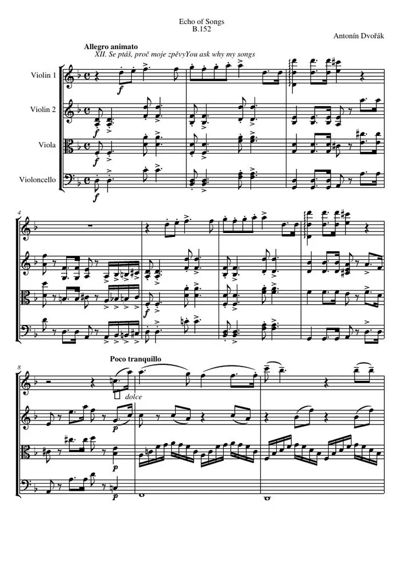Первая страница нот «Echo of Songs, B.152, № 12»