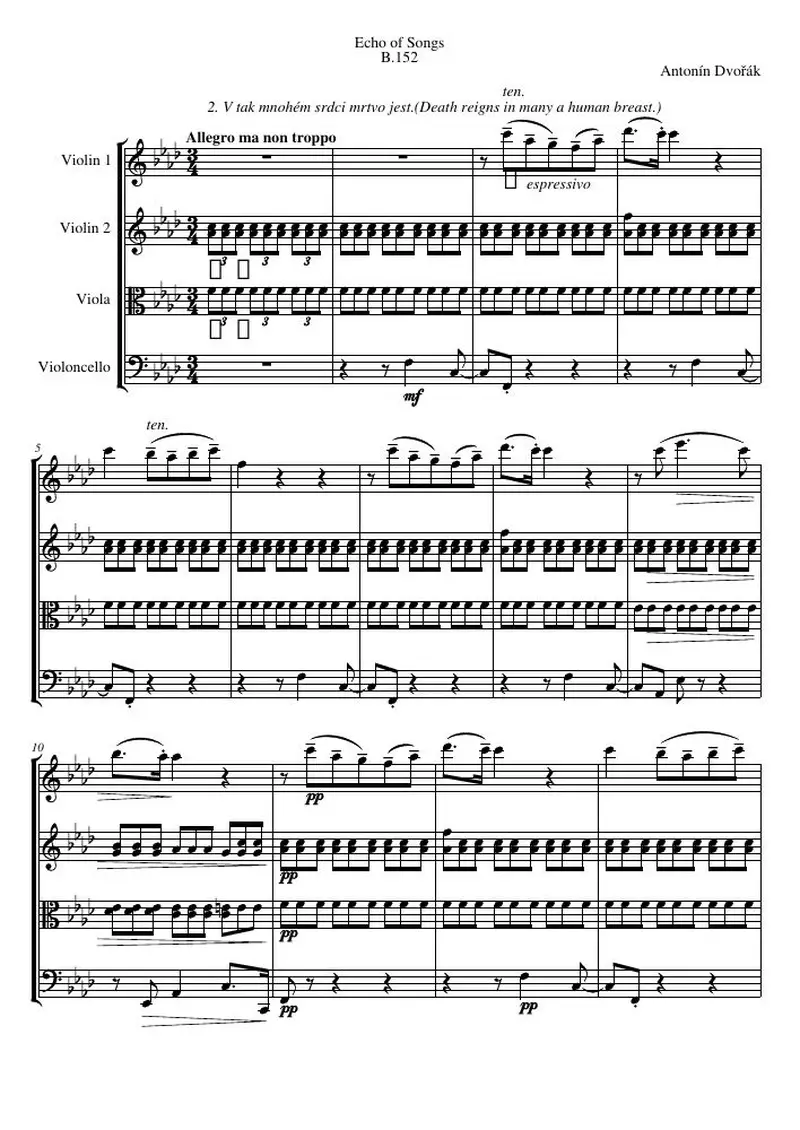 Первая страница нот «Echo of Songs, B.152, № 2»