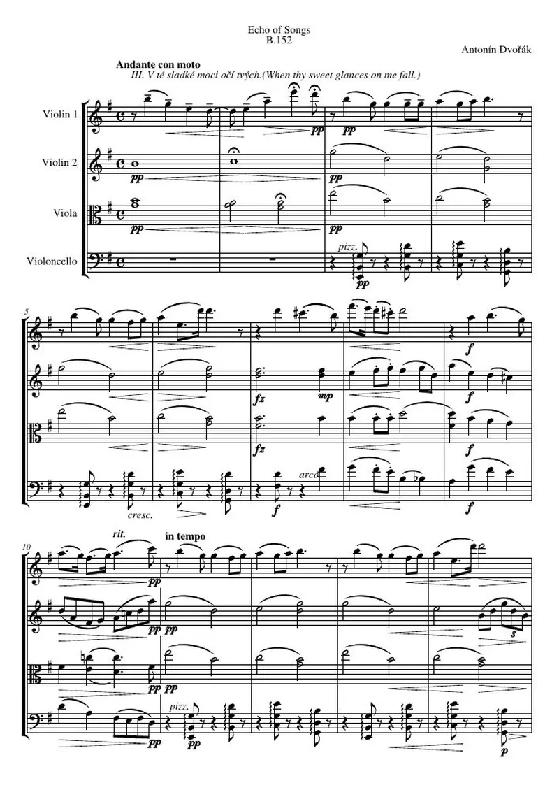 Первая страница нот «Echo of Songs, B.152, № 3»