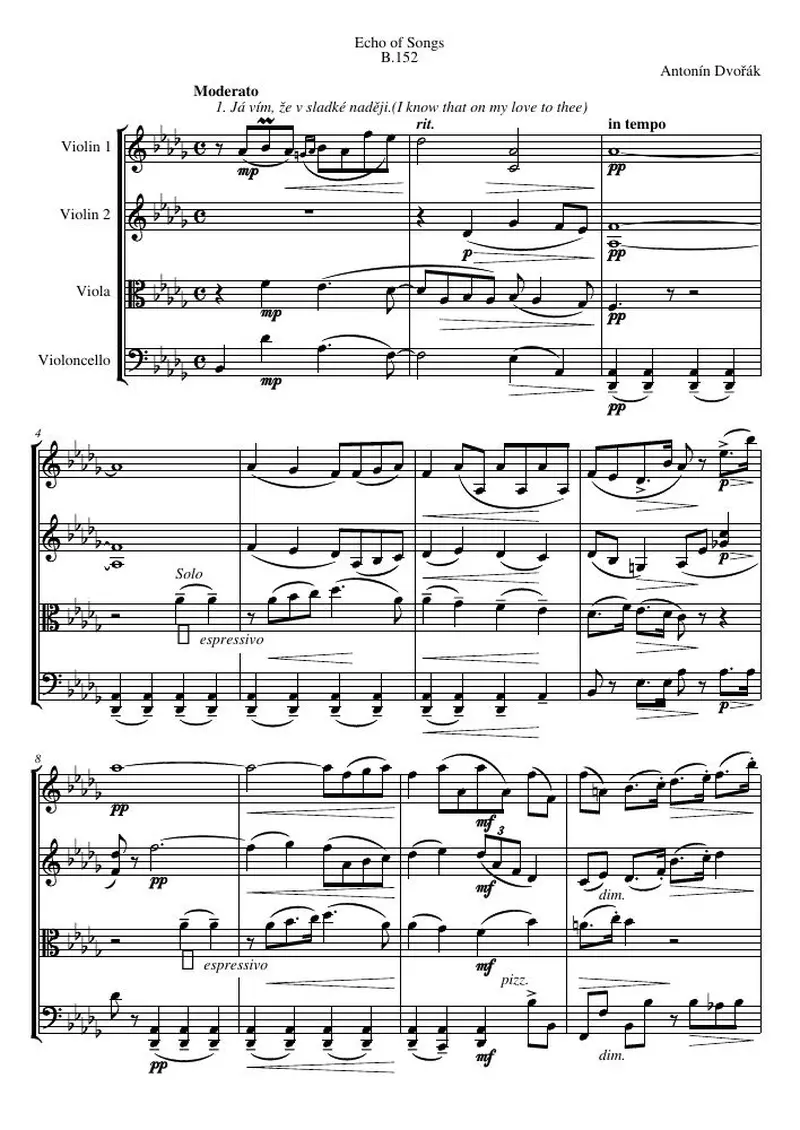 Первая страница нот «Echo of Songs, B.152»