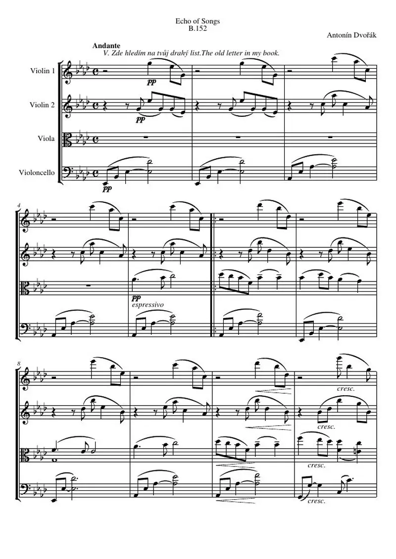 Первая страница нот «Echo of Songs, B.152, № 5»