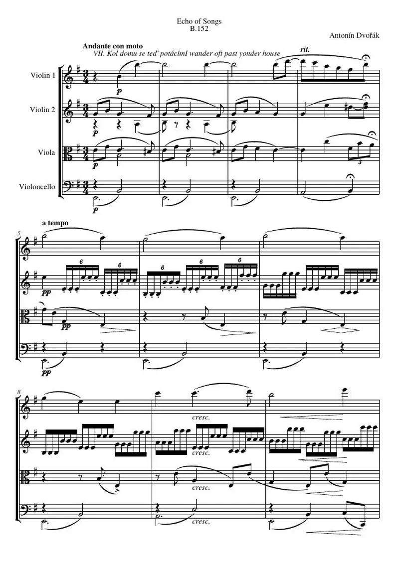 Первая страница нот «Echo of Songs, B.152, № 7»