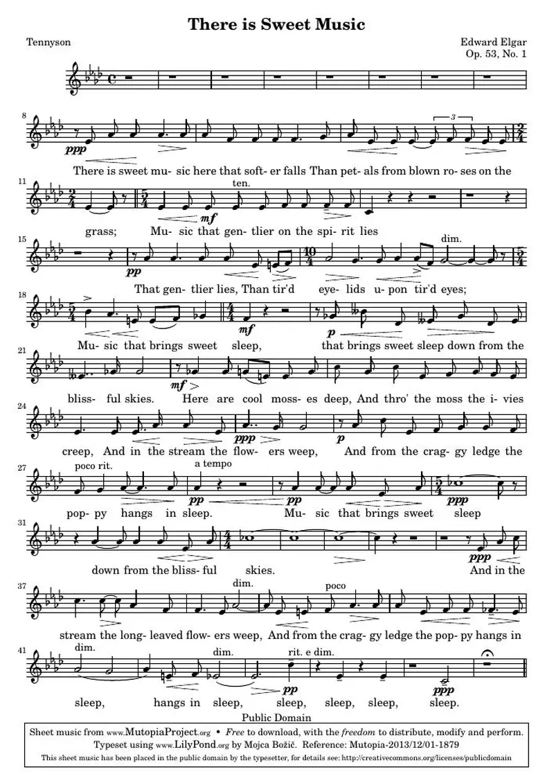 Первая страница нот «There is Sweet Music (соч. 53, № 1) — Elgar-A1»
