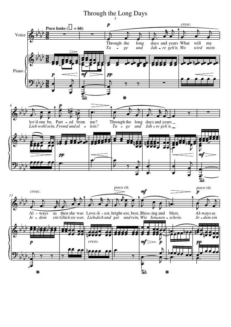 Первая страница нот «Through the Long Days»