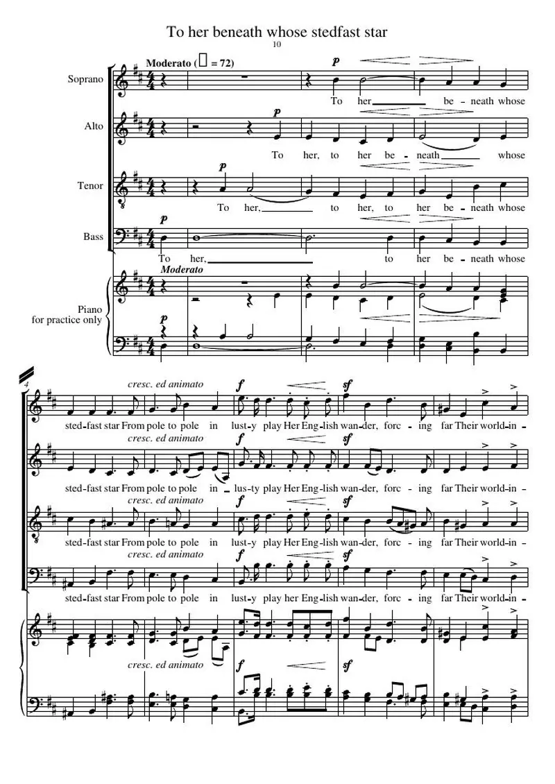 Первая страница нот «To her beneath whose stedfast star»