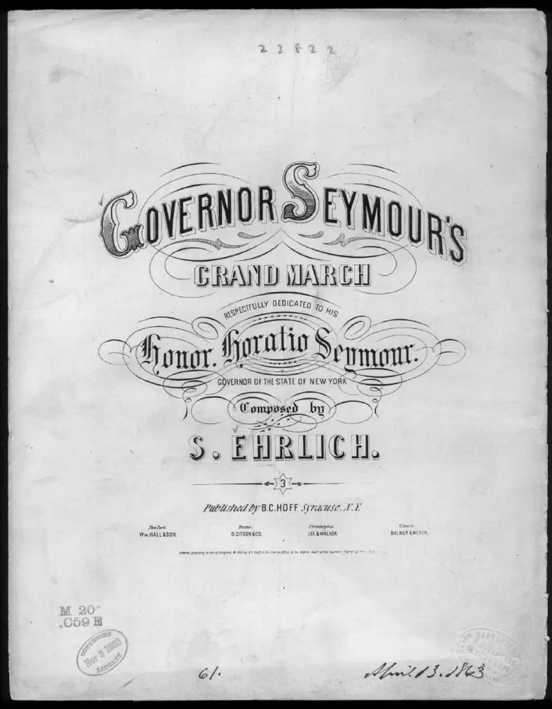 Первая страница нот «Governer Seymour's grand victory Марш»
