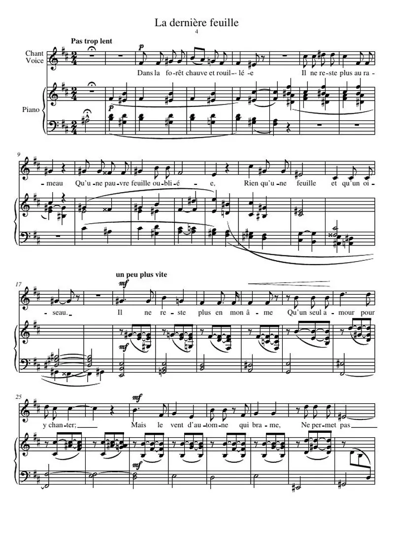 Первая страница нот «La dernière feuille»