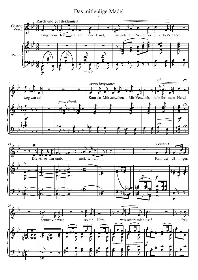 Первая страница нот «Das mitleidige Mädel»