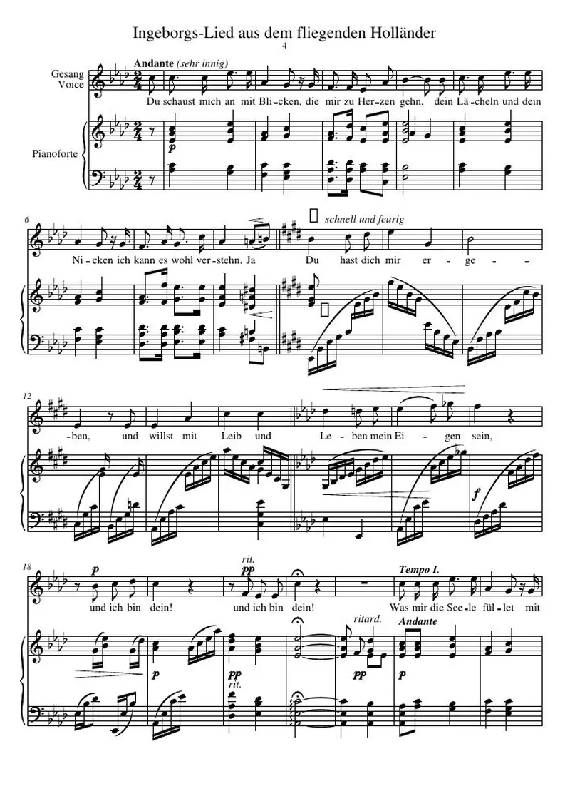 Первая страница нот «Ingeborgs-Песня aus dem fliegenden Holländer»