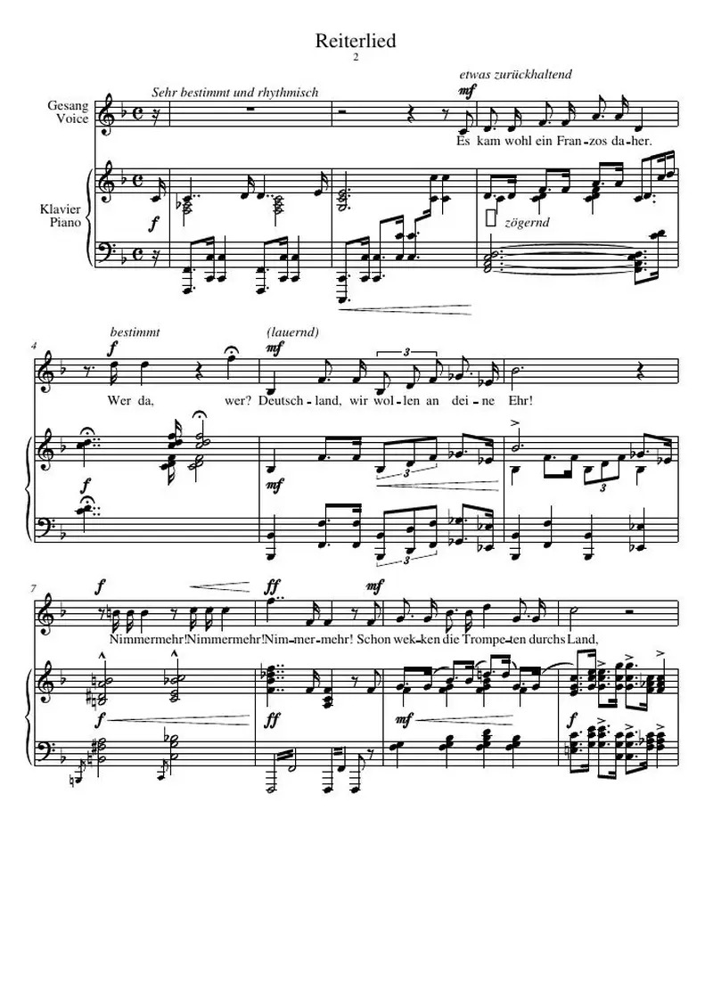 Первая страница нот «Reiterlied»